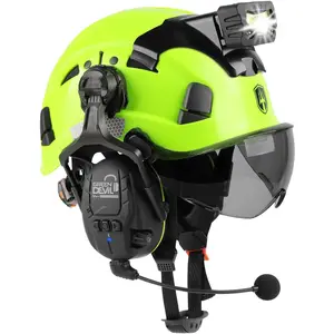 Multi-Function 5-in-1 Work Headgear with Visor, Bluetooth Ear Muffs, Headlamp, Vented Hard Cap, Adjustable Ratchet, for DIY, Forestry, Outdoor Operation
