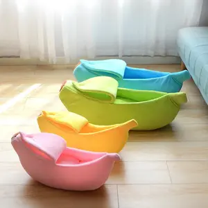 Bed - Banana Boat Shaped Cat Bed Cute Cat House Sleeping Nest Warm Soft Puppy Kittens Cushion Kennel Pet Supplies Plush washable cat tunnel bed pet house
