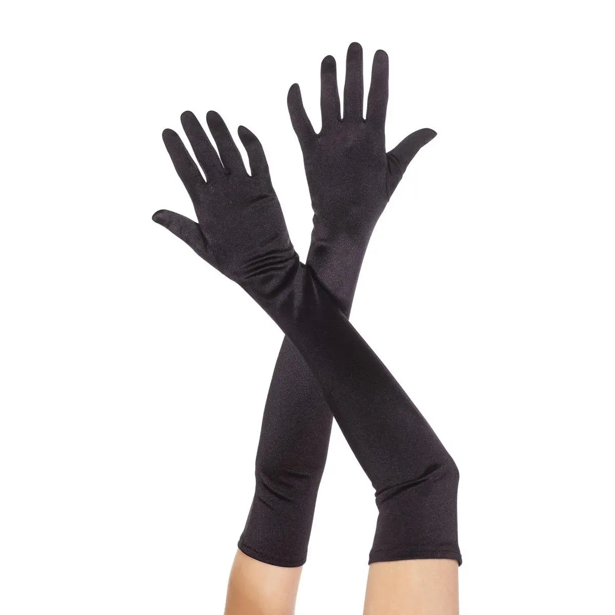 212 MAIN Extra Long Smooth Women's Satin Gloves - Black Fashion Accessory for Clothing Outfits, Smooth Women's Gloves