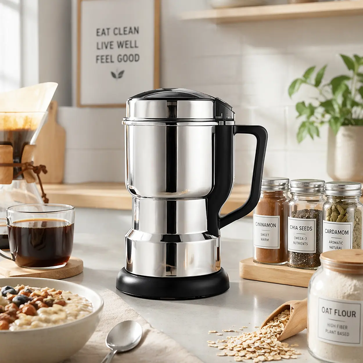 Multi-Use Stainless Steel Electric Coffee Grinder - Home Coffee Tool for Grains & Herbs, Household Fast Grinding Appliance, Coffee Grinders