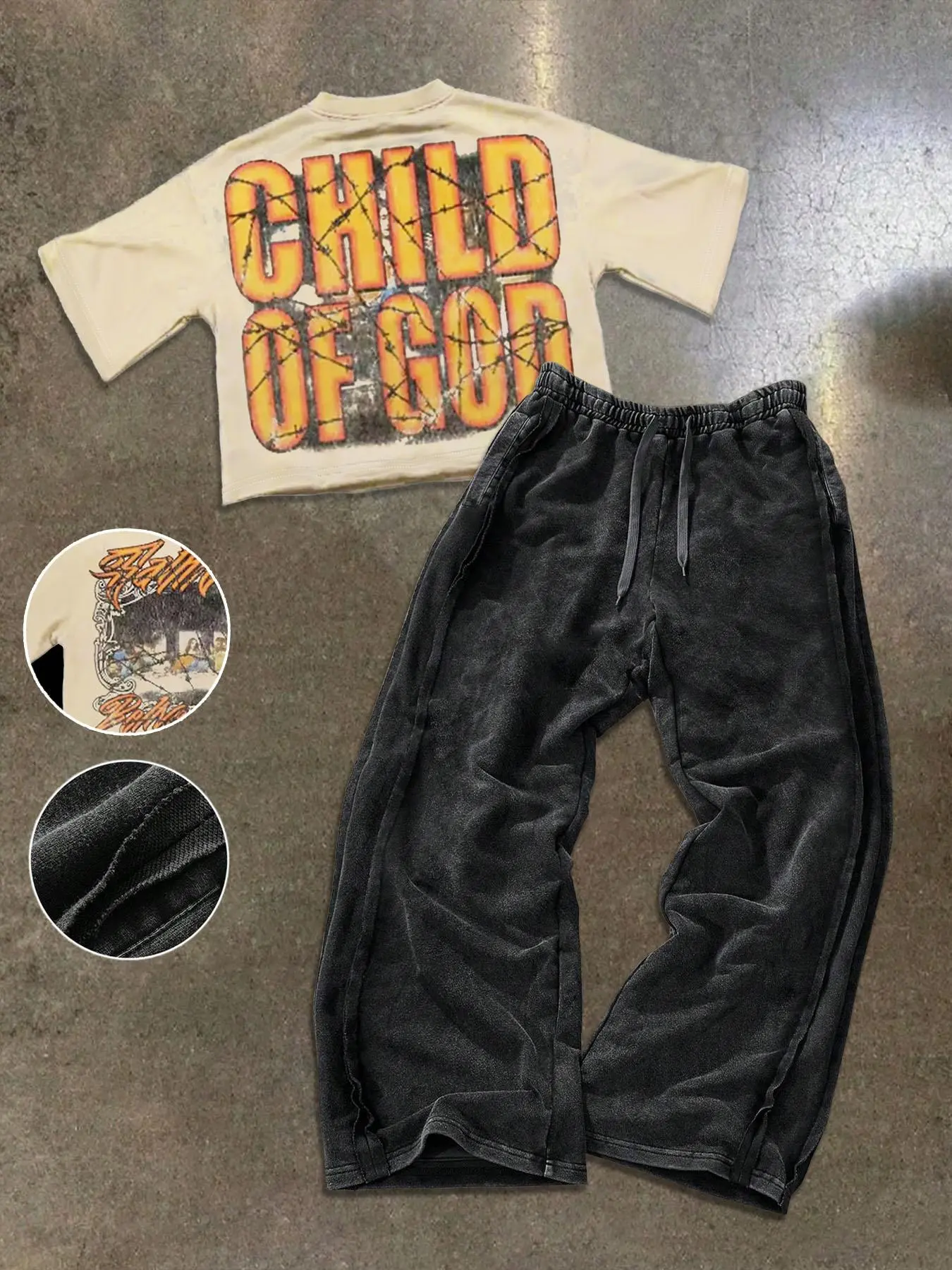 Men Women Cotton CHILD OF GOD Letter Print Short Sleeve Tee & Washed Denim Jeans Set, Matching Clothing Set, Streetwear Faith Culture Fashion, Casual Youth Style