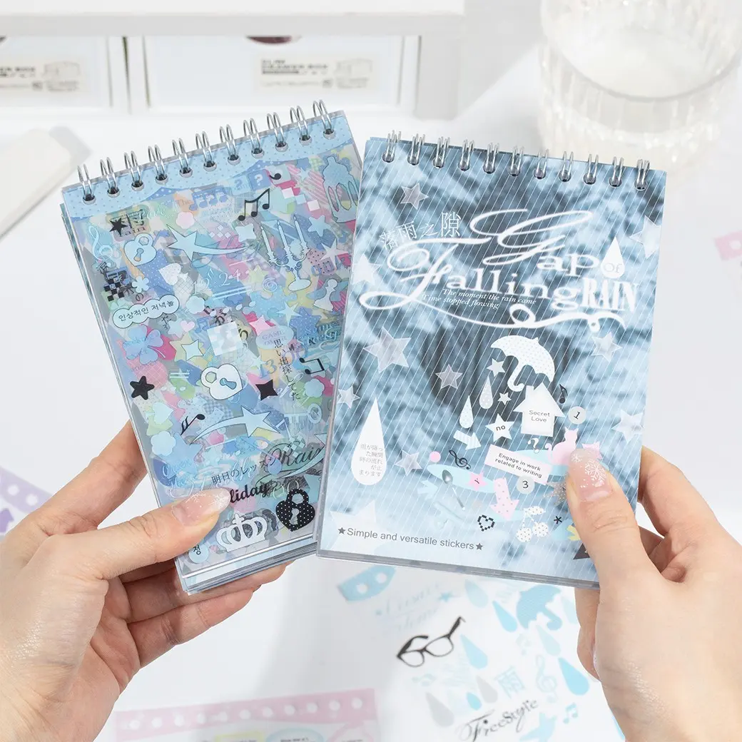30 Sheets/book Sticker Book, Rain Gap Series Coil Sticker Book, Hand Account Stationery Water Bottle Multi-Scene Decoration Stickers
