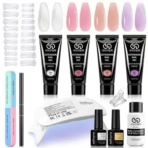 4 Color Poly Gel Nail Kit, 1 Set Professional Builder Gel with Portable UV Lamp, DIY-Friendly for Beginners, Nail Extension Kit, Nail Art Kit for Women & Girls, Nail Care, Manicure, Polygel Nail Kit
