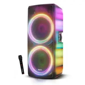 Dolphin Elite 290 – Light Show Translucent Cabinet Dual 15" Woofers Loud DJ Speaker w Deep Bass Crisp Highs Bluetooth XLR Inputs Mic & Remote Included