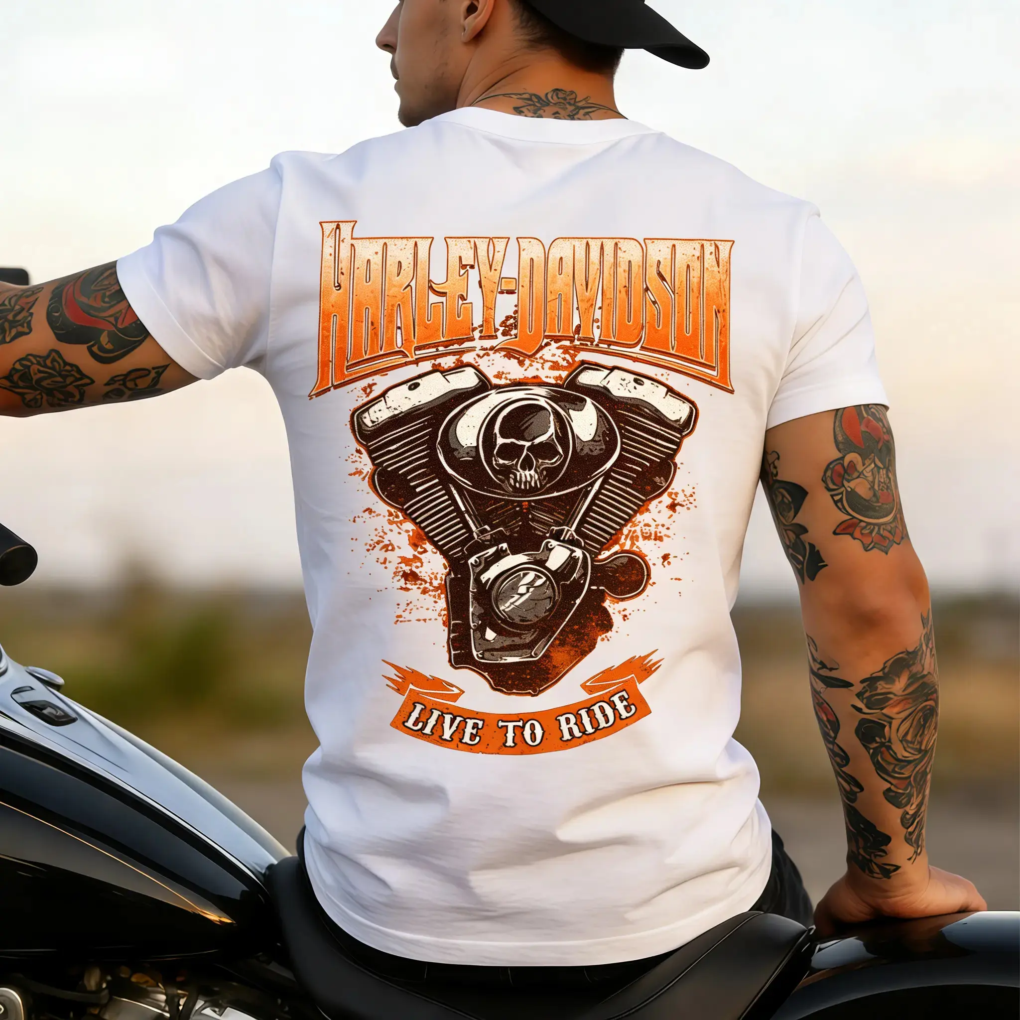 Men's Relaxed Fit Casual Vintage Biker Graphic Print Short Sleeve Round Neck Top - Vibrant Graphic Print Adds Instant Character, Menswear for Motorcycle Enthusiasts, Ideal Husband Gift