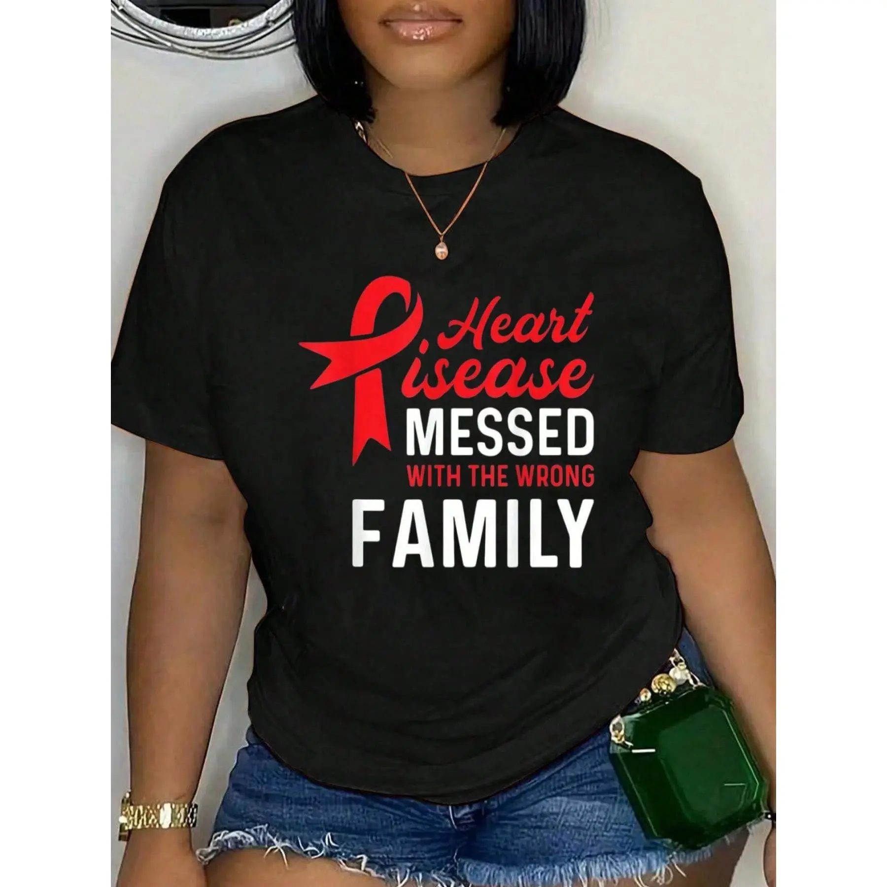 100% Cotton Heart Disease Messed Wrong Family - CHD Awareness T-Shirt Men's Women's Soft Breathable Tee Classic Fashion Summer Tops Printing Short Sleeve T-Shirt graphic tees men crop tops summer outfits for men summer tops T-Shirt