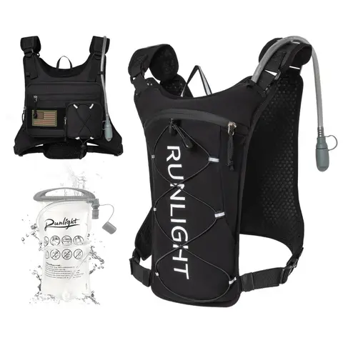 Outdoor Tactical Hydration Vest, American Flag Logo, Running & Hiking, Water Bladder Storage + Tactical Pockets, Both Function and Appearance, Hydration Focus