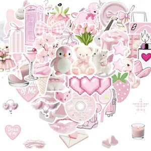 50pcs Coquette Stickers Cute Vinyl Laptop Stickers, Waterproof Aesthetic Stickers, Pink Sticker Pack for Girls Water Bottles Laptop Computer Phone Guitar (50 Coquette Stickers)