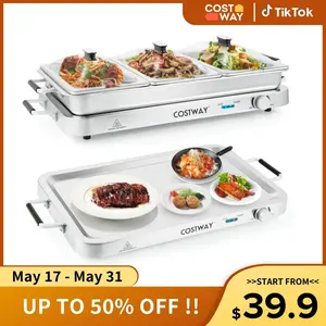 COSTWAY Buffet Servers and Warmers, 2 in 1 Electric Warming Tray, Stainless Steel Chafing Dish with Temperature Control, 3 Serving Trays, 4.5/8 Qt Food Warmers Station for Parties Banquets Events, Dishwasher Safe, Christmas Gift Black Friday Cyber Monday