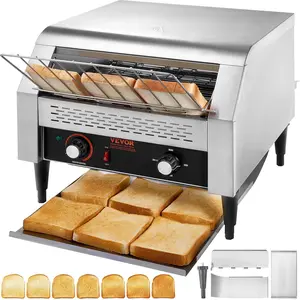 VEVOR Commercial Conveyor Toaster,  450 Slices/Hour Conveyor Belt Toaster, Heavy Duty Stainless Steel Commercial Toaster Oven, Electric Restaurant Commercial Toaster for Toast Bun, Bagel, Bread