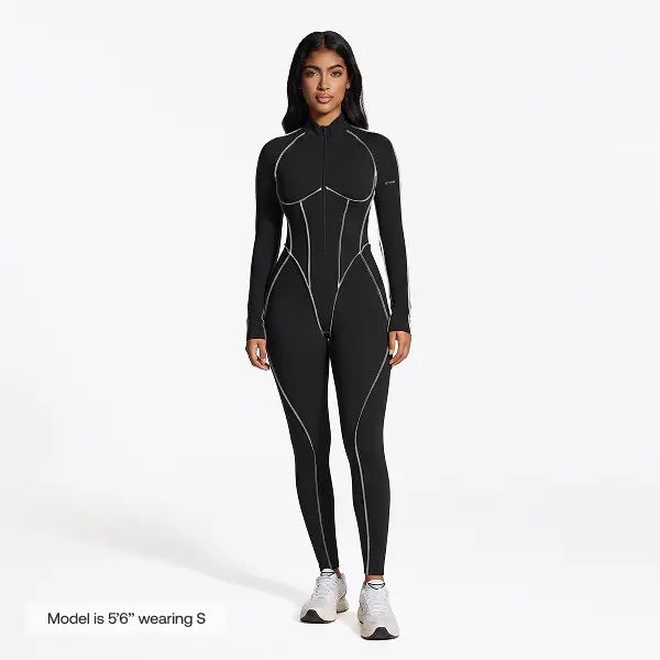 Contour Stitch Cutout Catsuit Jumpsuit – Breathable, Stylish Outfit with Elegant Design and Comfortable Fit for Gym & Everyday