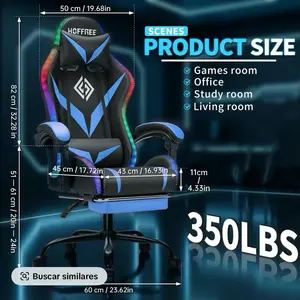 HOFFREE Gaming Chair with LED Lights Massage Bluetooth Speakers Footrest Adjustable Recline 350LBS Capacity for Games Office Study Living Room