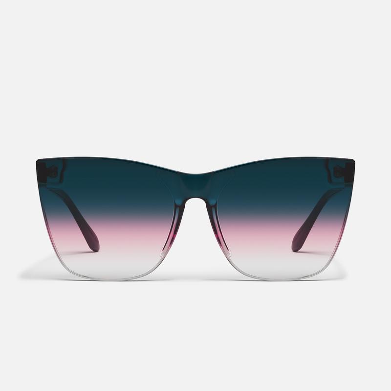 QUAY - COME THRU Cat Eye Sunglasses - Flirty & Feminine Oversized Frame with One Piece Lens & Built-in Nose Pads - Flat Style