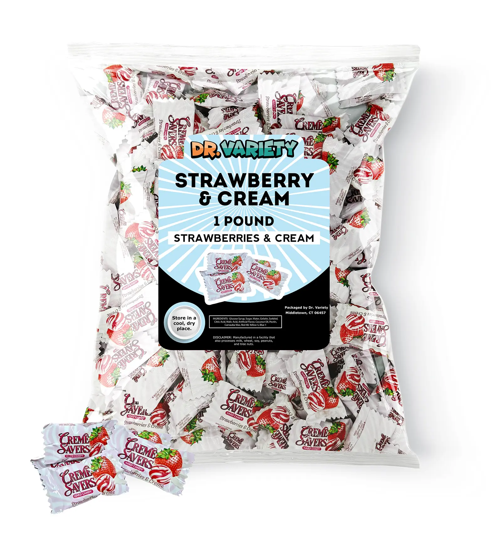 Creme Savers Strawberries and Creme Hard Candy Bulk (1 lb) - Pink Fruit Flavor Snack, Sweet Candy