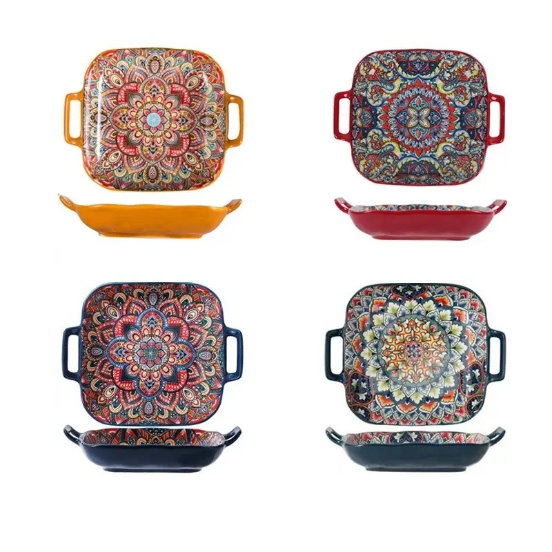Bohemian Aesthetic Ceramic Dinnerware Set, Microwave Safe, Oven & Dishwasher Friendly, Perfect for Holidays, Parties, Home, Restaurant, Hotel, Tableware