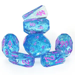 Polyhedral Dice Set, DND Dice Set Resin Dungeons n Dragons Gift Ideas Role Playing RPG Dice Cool Dice 7 Piece D20 D12 D10 D8 D6 D4（Blue and Purple）