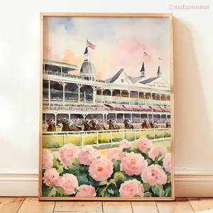 Unframed, Room Decor, Equestrian Home Decor, Spring Horse Track, Horse Racing Watercolor Wall Art 5 size, 8x12 to 27x40 inch