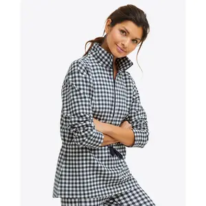 Cinch Waist Quarter-Zip in Navy Gingham
