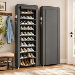 Freestanding Entryway Shoe Rack Organizer - 6/10-Tier Multi-Level Grid Shoe Organizing Unit, Space Saver Storage Organization for Front Door, Hallway Room Storage (10-Tier Option with 9 Compartments)