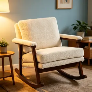 Aobtkel®Mid Century Modern Accent Chair ,rocking chair with Wood Frame, Upholstered Living Room Chairs , Reading Armchair for Bedroom Sunroom#Summervibes