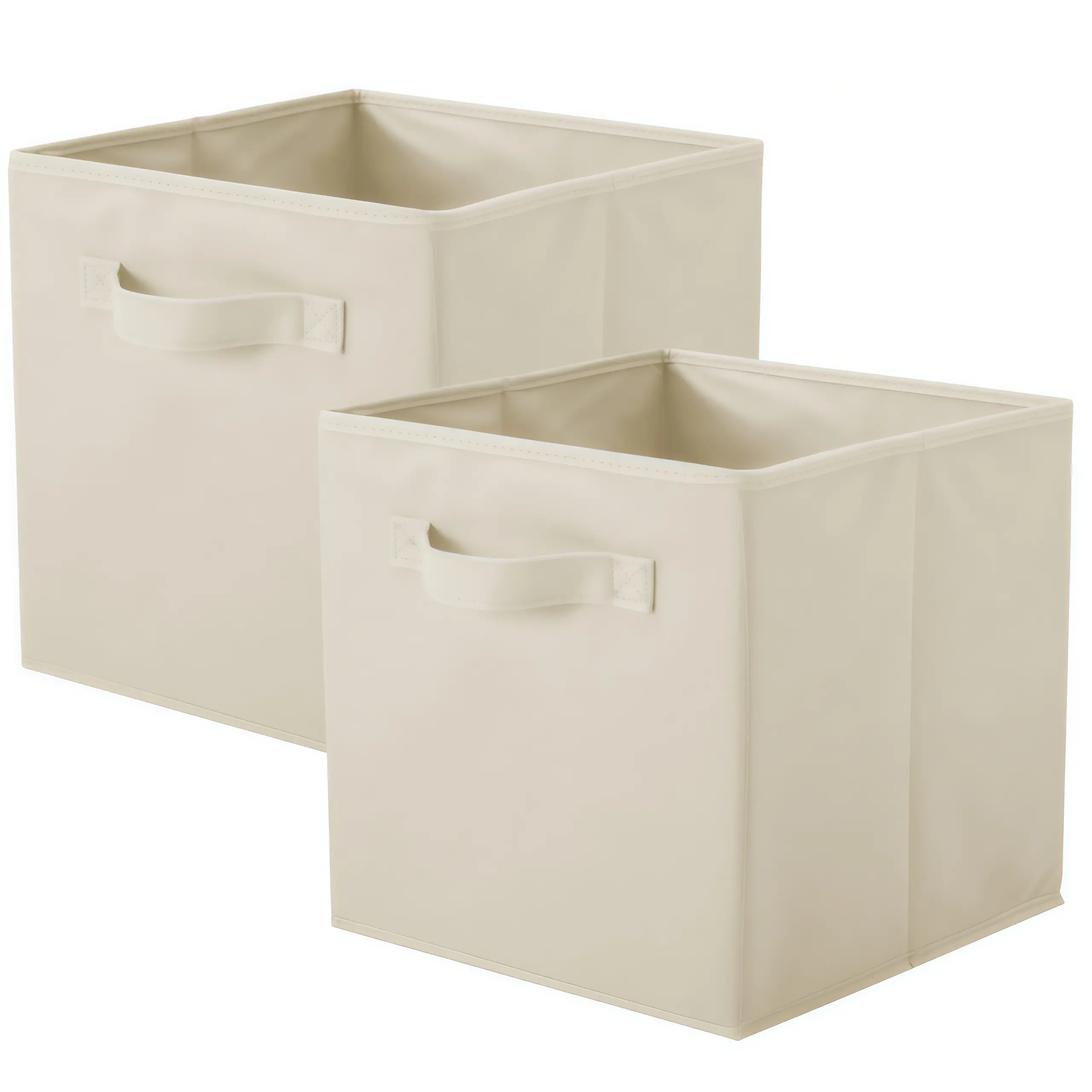 Classic Square Organizer Storage Bins - 2-Pack Beige Fabric Boxes for Clothes, Closet & Toy Organization