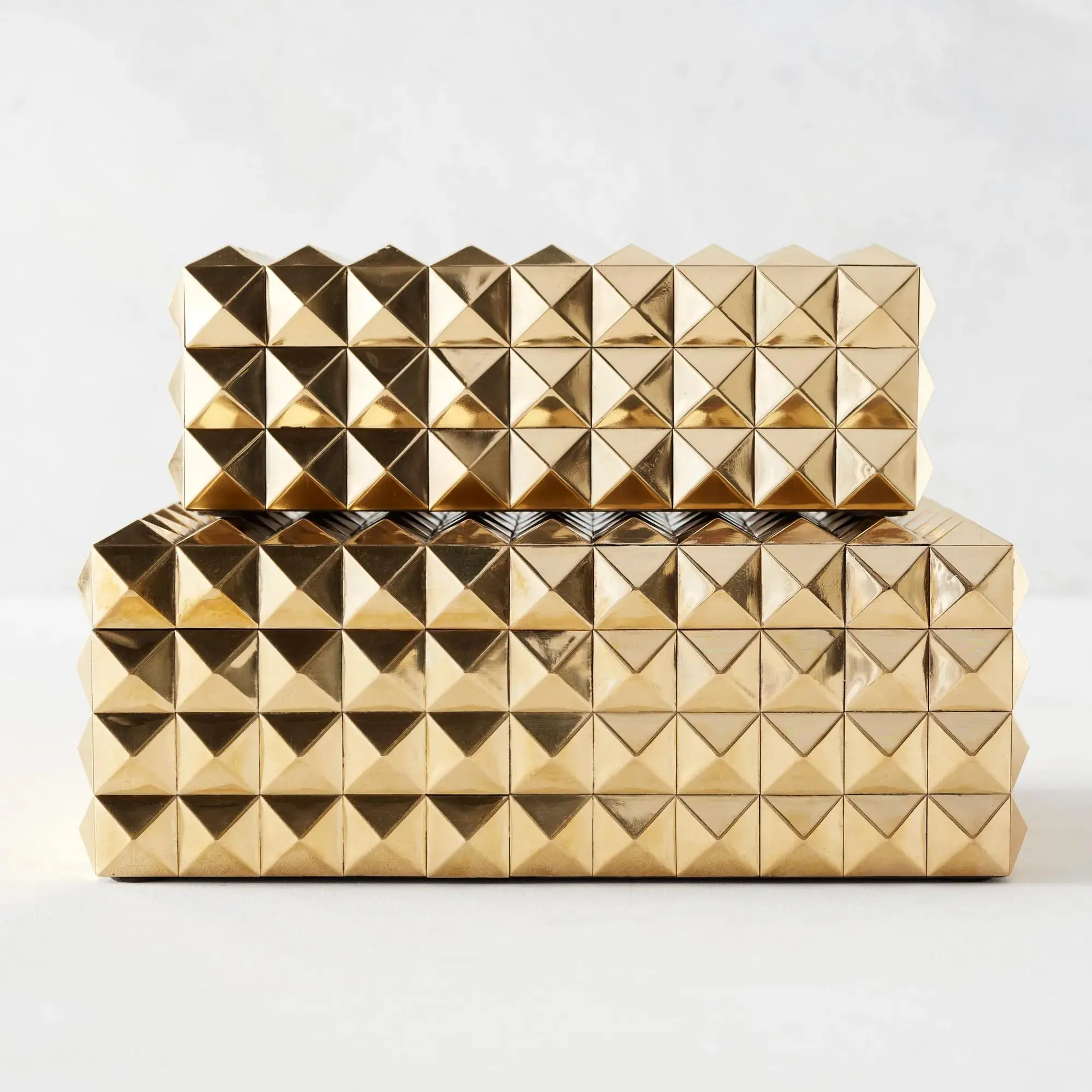 Z Gallerie Large-Gold Modern Rectangle Studded MDF Box Organiser - Divided Compartment Cosmetic Holder, Vanity Accessories & Dresser Storage Solution