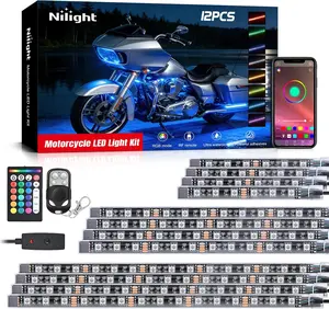 Nilight 12PCS Motorcycle RGB LED Light Kit - Waterproof, Multi-Color Atmosphere Neon Accent Strips with APP & Remote Control, Led Car Ambient Light, Harley Motorcycle Accessories for Honda Kawasaki Suzuki