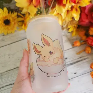 Teacup Eeveelution Glass Coffee Tumbler glass cup cute mug Bamboo Lid