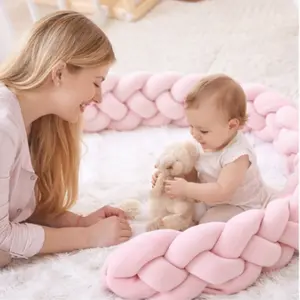 Soft 4-Strand Braided Plush Cushion 2M Solid Color Knot Design Nursery Decor for Baby Room
