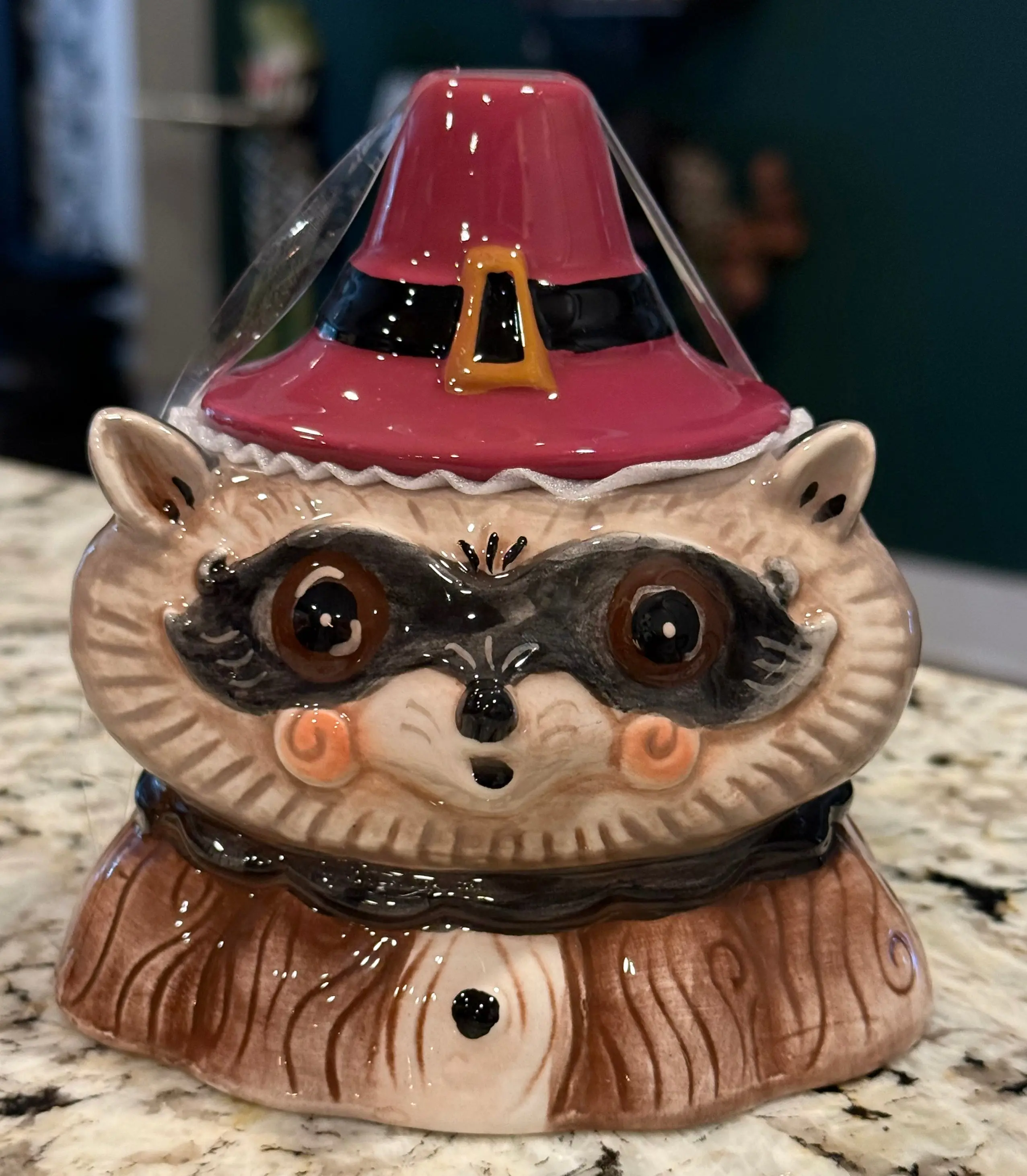 New release Joanna Parker ceramic fall raccoon storage jar 4”