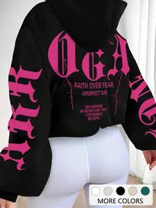 Women's Kangaroo Pocket Statement Loose Hoodie with Drawstring Drop Shoulder Sleeves, Womenswear Casual Style Fashion Pullover for Spring & Fall, Perfect Layering Choice