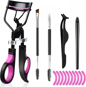 [New Deal] Eyelash Curlers Eyebrow Brush Kit for Women w Lash Curler, Eyelash Comb Seperator, Mascara Brushes, Eyelash Extension Tweezers, Angled Eyebrow Brush and Comb, 10 Silicone Refills Pads for Lash & Brow