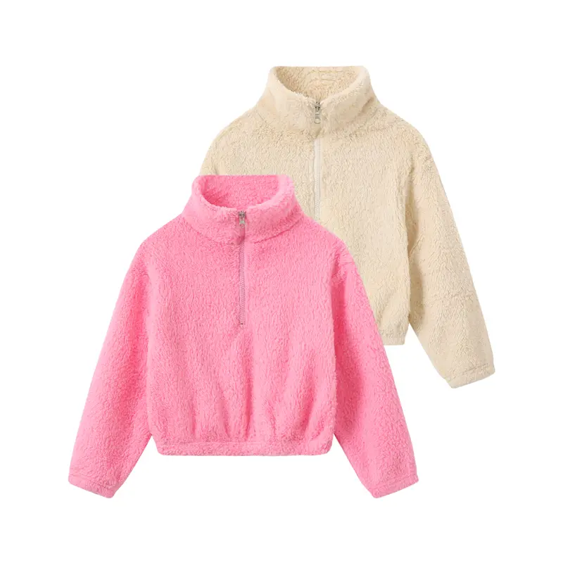 #backtoschool 2-Piece Girls Fall & Winter Fleece Sweatshirt , Kids Half Zip Stand Collar Sherpa Pullover Tops, Soft Fluffy Teddy Fleece Long Sleeve Cropped Jacket, Casual Warm Outdoor Streetwear Shirts for Toddler Girls, Little Girls & Youth Girls Daily