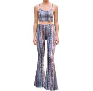 Daisy Del Sol Women’s Flare Stretch Yoga Comfortable High Waisted 70s Hippie Bohemian Legging Loungewear Festival Forbidden Pants Bell Bottoms - Indigo Paisley