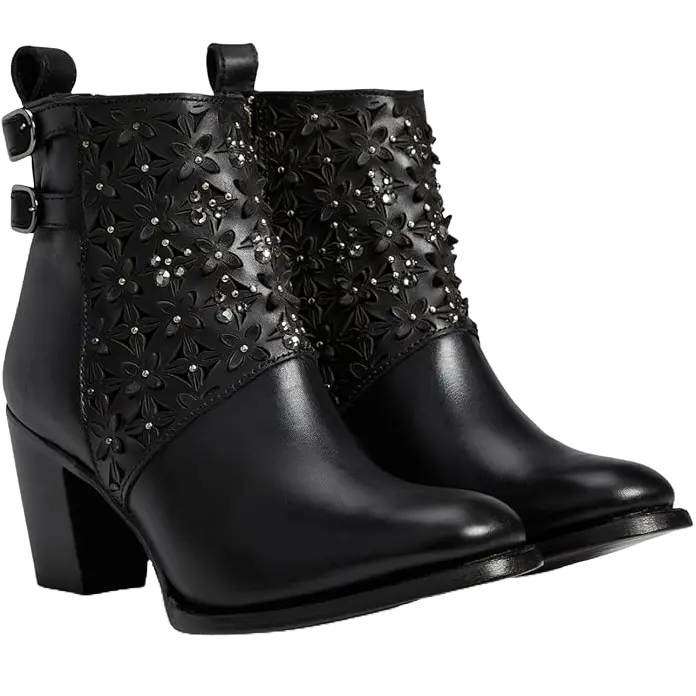 Cuadra Ladies Crystalized Heeled Black Booties CU439