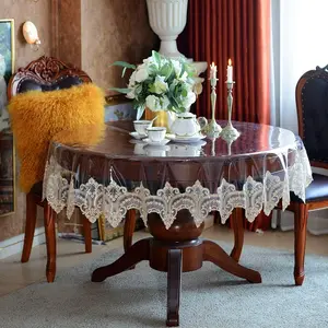 Round Clear Vinyl lace Tablecloth  Oil Proof  Spill Proof Transparent PVC Table Protector Heavy Plastic Table Cover