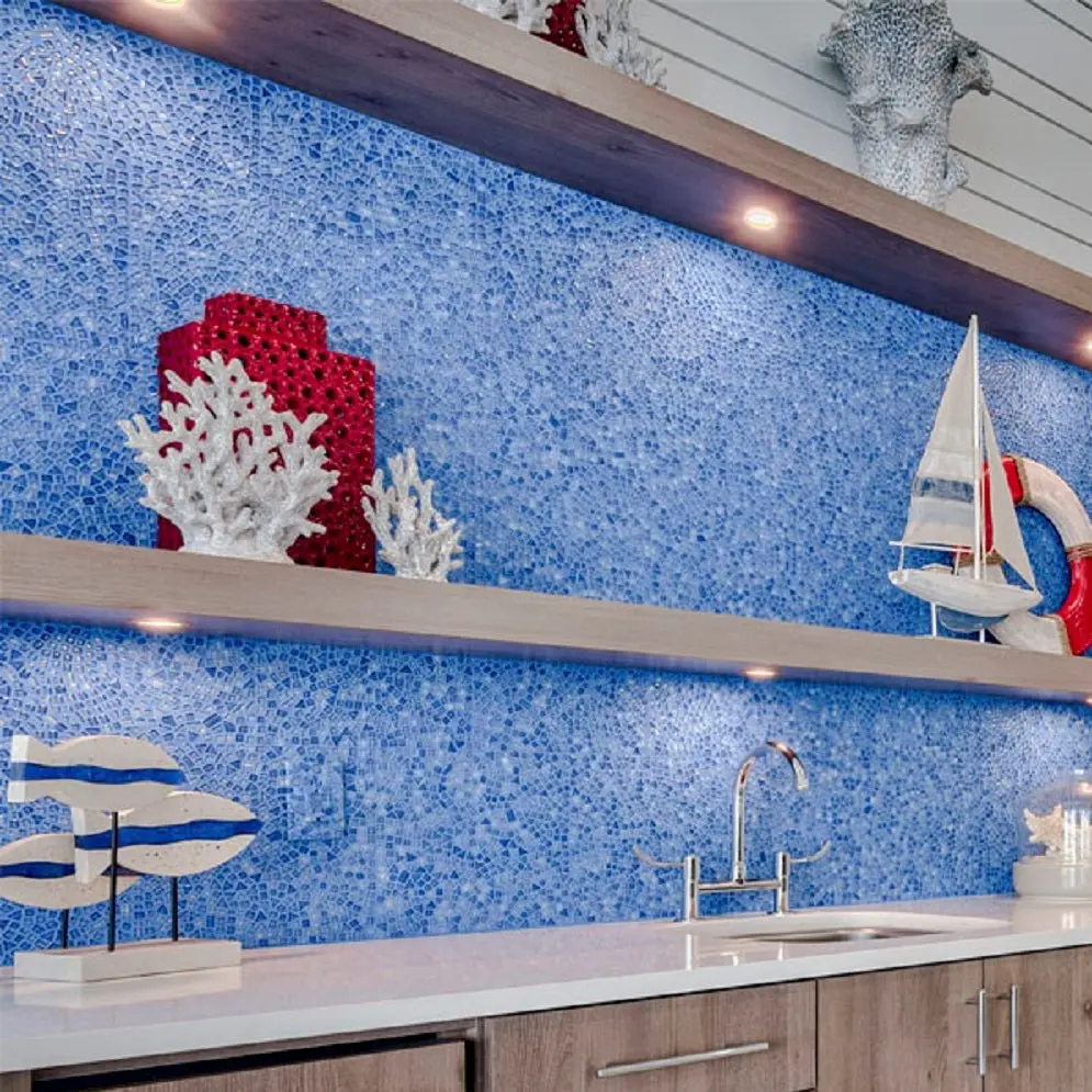 Blue 12x12 Glossy Multi-shaped Glass Mosaic Tile (15 Cases, 72.60 sq ft/Pallet)