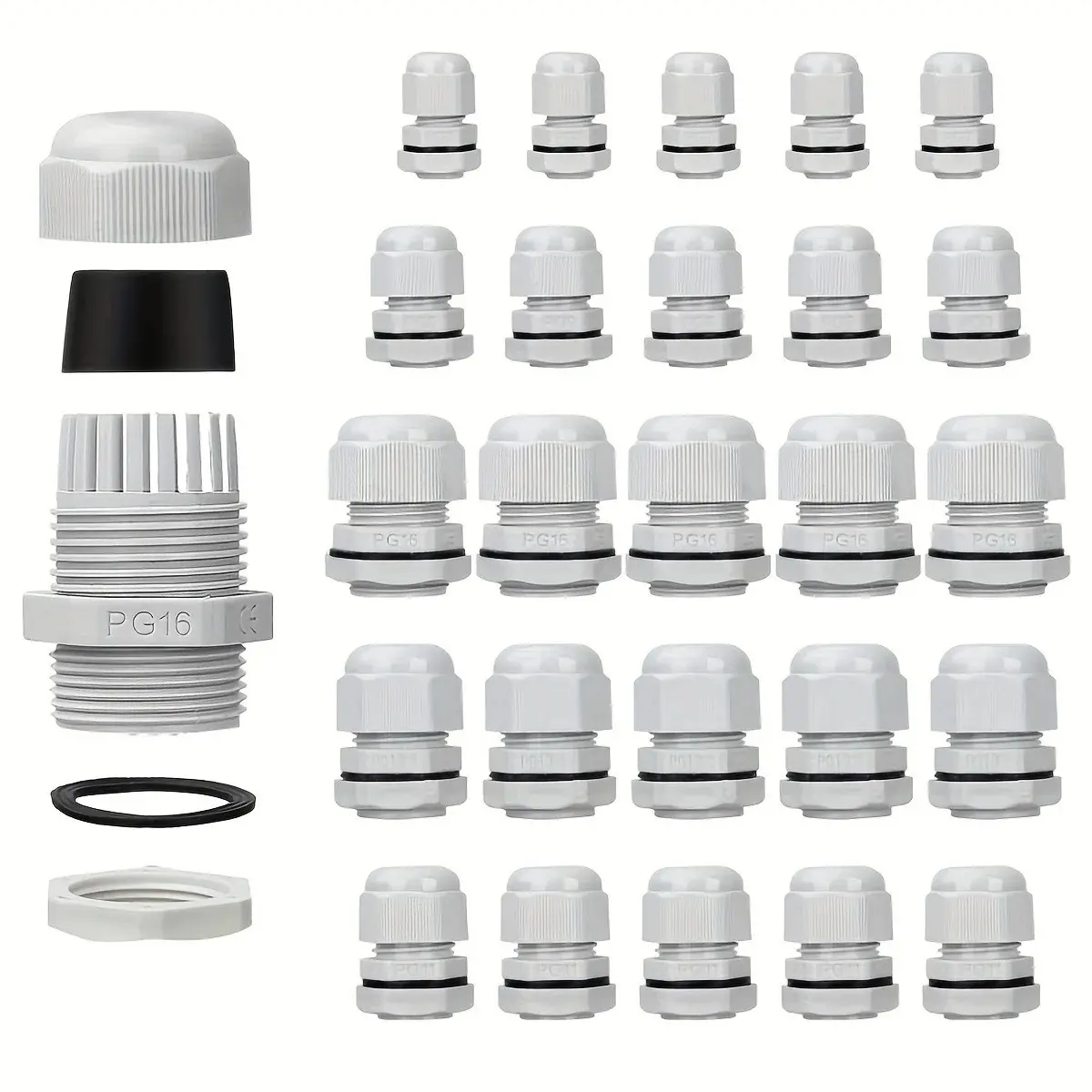 25pcs Nylon Cable Grommets Pg7 Pg9 Pg11 Pg13.5 Pg16 Adjustable 3-14mm Cable Fixing Conduits Waterproof Dustproof Wire Connectors Waterproof Protective Connectors Waterproof Connector Set
