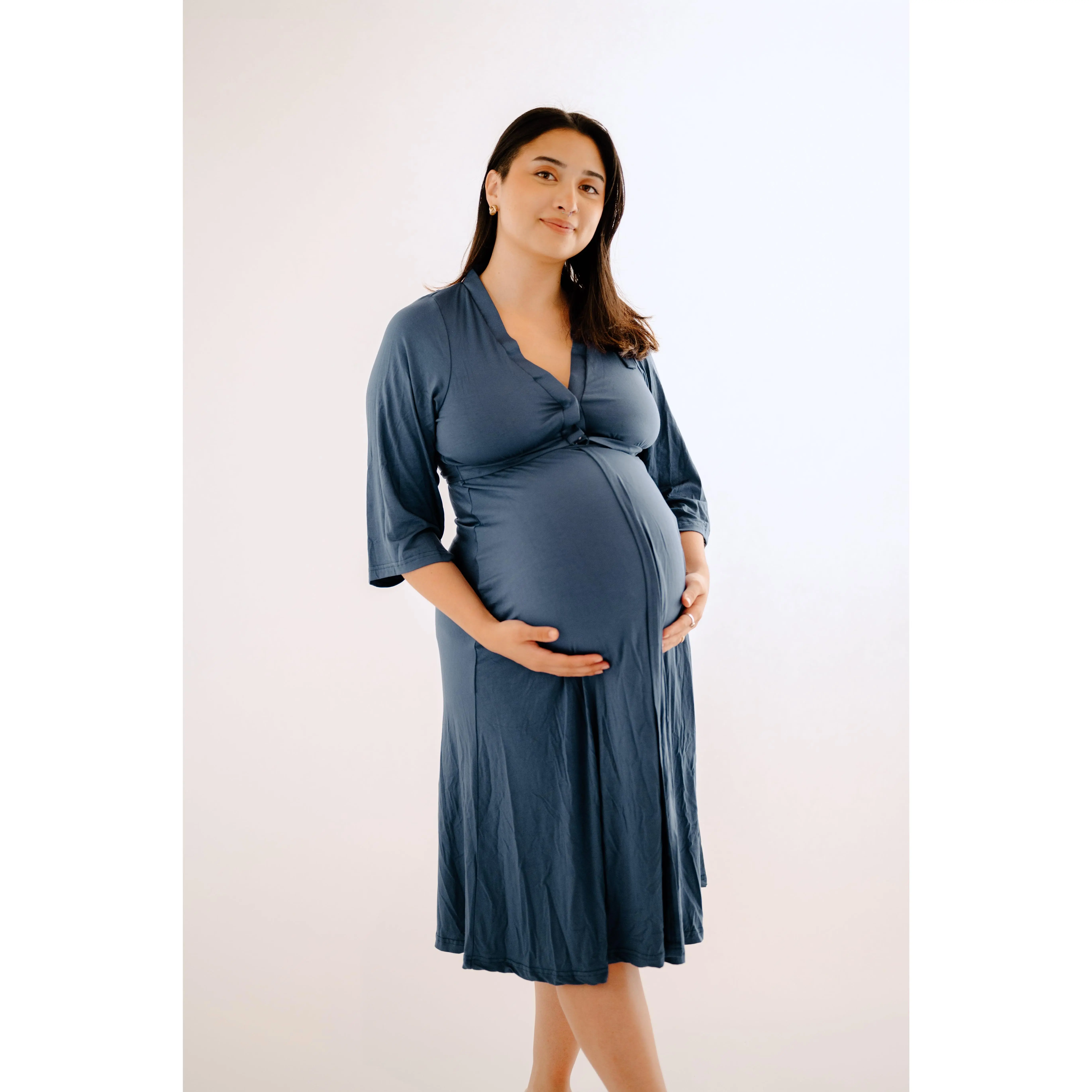 Lila Labor & Postpartum Gown in Midnight Blue