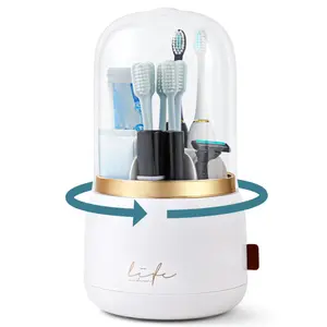 Toothbrush Holders for Bathrooms, Rotating 7-Slot with Cover and Draining Water, Kids Electric Toothbrush Holder and Toothpaste Stand Storage for Bathroom Accessories Organizer Vanity Counter