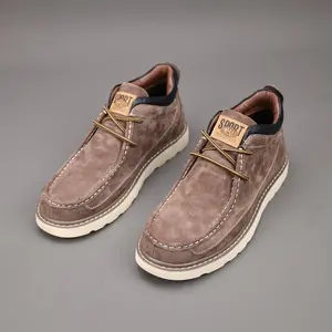 A Pair of Men's Casual Derby Shoes and Oxford Boots-Solid Color All Season Ankle Boots with Split  Brown Boy Footwear Closed Nail Round Toe Western Leather Rubber