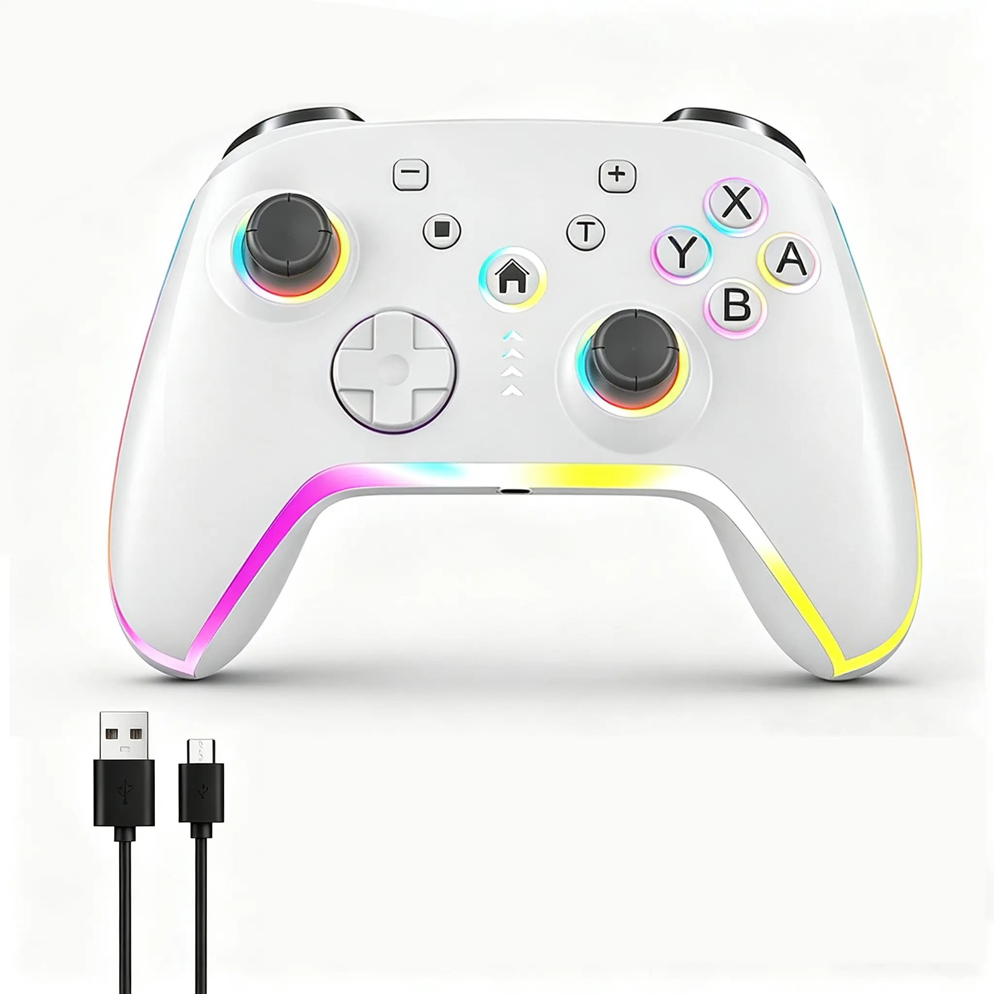 RUNTOGOL Wireless Pro Controller for Switch/Switch 2/Lite/OLED/PC & Android/iOS, Gamepad with 7 Color-Changing RGB Lighting/Dual Vibration/6-Axis Gyroscope/Turbo, 6-axis  Ergonomically Designed Precise effect Joystick, Accessories, Console, Cable