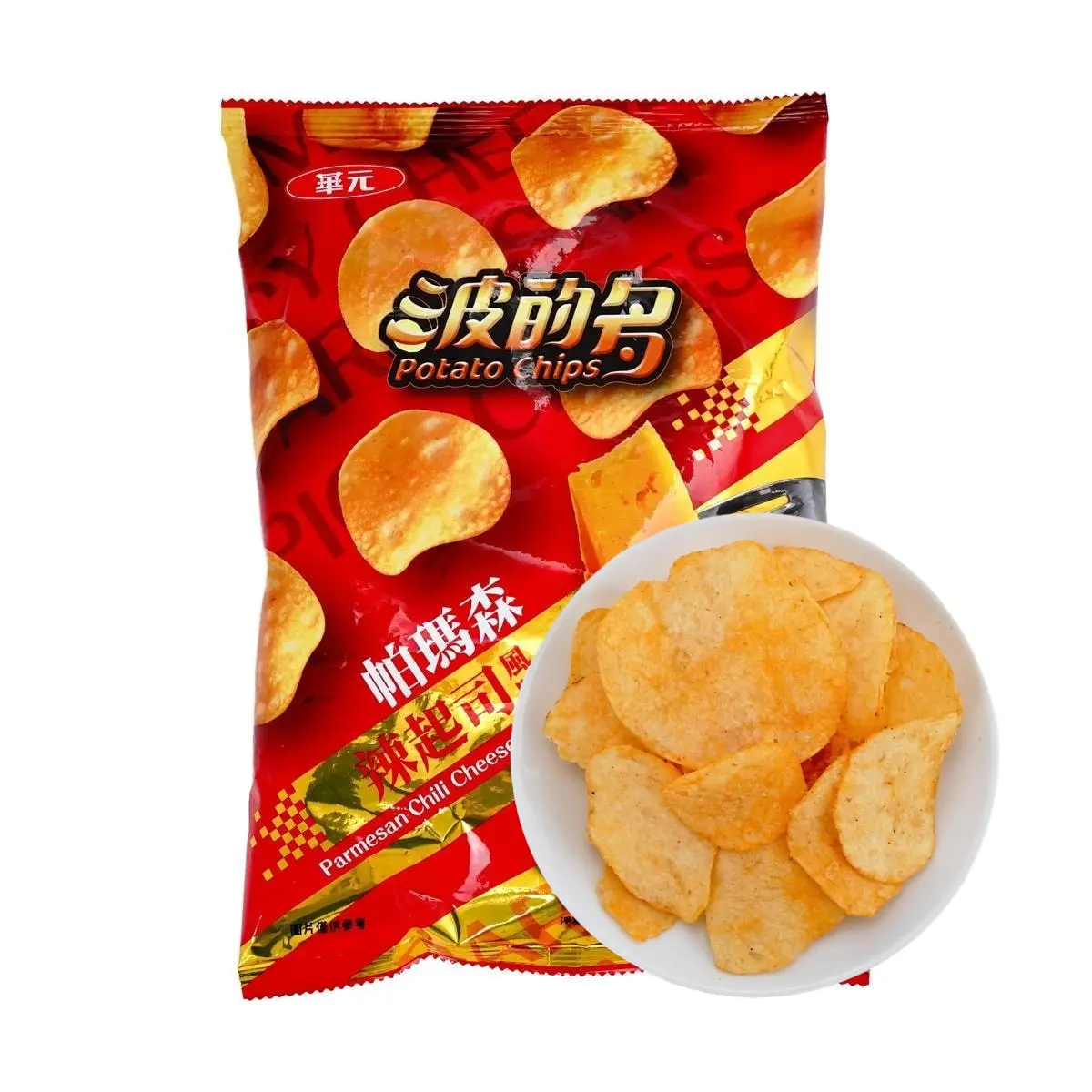 HUAYUAN Taiwan Potato Chips - Spicy Parmesan Cheese Flavor (90g) - Crispy Snack for Parties & Snacking
