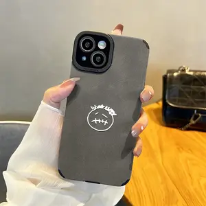 Bitter Smile Emoji Trendy Brand Suede Leather Phone Case,Fully Protected and Soft Slim Shockproof For iPhone16 15 15Pro Max 14 14Pro 13 12 11 X 16pro