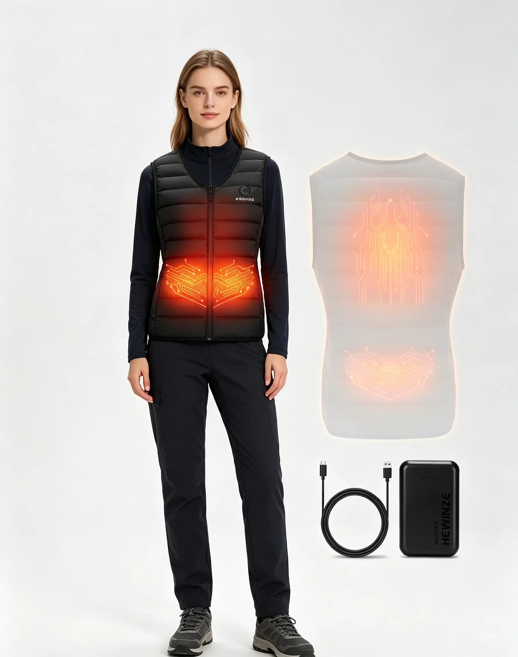 HEWINZE Women's V-Neck Heated Vest, Upgraded Heating Panels, Fast Heating High-Quality Thermal Gilet, Fashion Sports Casual Heated Waistcoat with Power Bank