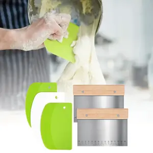 5 Pcs Bench Scraper, Bench scraper kitchen 2 Pcs Stainless Steel Dough Scraper with Wood Handle and 3 Pcs PP Food Scraper with Hanging Hole, Multipurpose Bread Dough Cutter for Baking