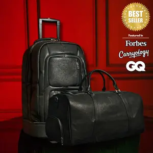 Black Leather Roller Bag Set
