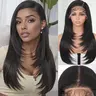 Ourwigs Women's 13x6 Frontal Synthetic Straight Wig - 24in Pre-Plucked Yaki Layered Cut, HD Lace, Baby Hair, 3D Dome Cap, Natural Black Natural Look Hair Replacement Wig for Adult Women, Hair Replacement Wigs