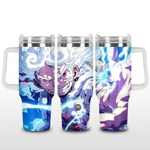Gear 5 Lufy Anime Tumbler 40oz, Insulated Stainless Steel Travel Mug with Handle & Lid, Double Wall Vacuum Cup, Power Up Aesthetic Gift for Anime Fans, Water Bottle, Daily Use