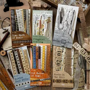 20 Sheets Vintage Dual Material Creative Long Strip Collage Self Adhesive Stickers, DIY Planner Decoration for Scrapbooking and Journaling